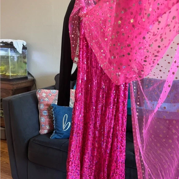 Girls' Sparkling Hot Pink Sequin Tulle Dress - Picture 11 of 16